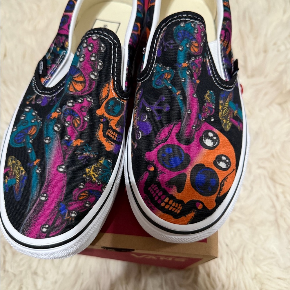 Vans Slip-On Sneakers - Black with Colorful Skull Design - Picture 3 of 3